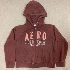 Aeropostale Womens Burgundy AERO 87 Graphic Full Zip Hoodie Sweatshirt Large