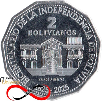 2 Bolivianos Commémorative de Bolivie 2025 UNC - 200 Ans de l'Indépendance - Photo 1/2