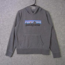 Patagonia Hoodie youth 2XL Gray P-6 Logo Pullover Sweatshirt Fleece Outdoor
