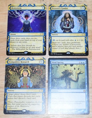 MTG 4X Rare Blue Tezzeret's Gambit, Brainstorm, Mind Spring, Compulsive Research