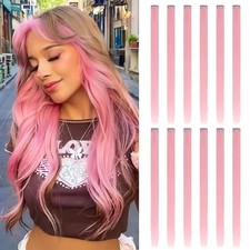 Light Pink Clip in Hair Extensions 12 Pcs 20 Inch Long Straight Synthetic Hair