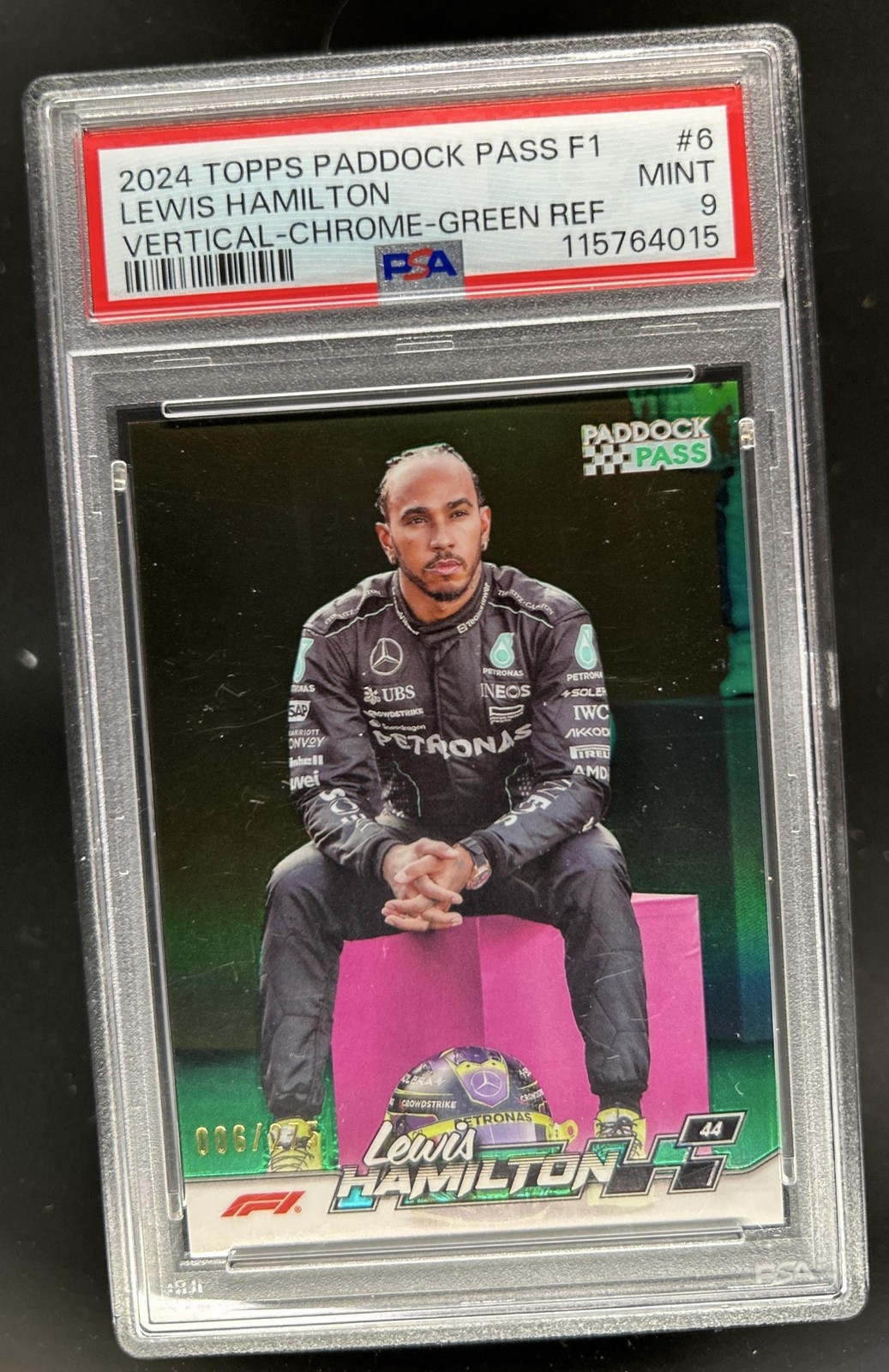 2024 Topps Paddock Pass F1 Formula 1 Lewis Hamilton Green Refractor #/275 PSA 9 view 1