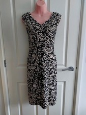 Adrianna Papell black & cream print Pleated bodycon dress size 8