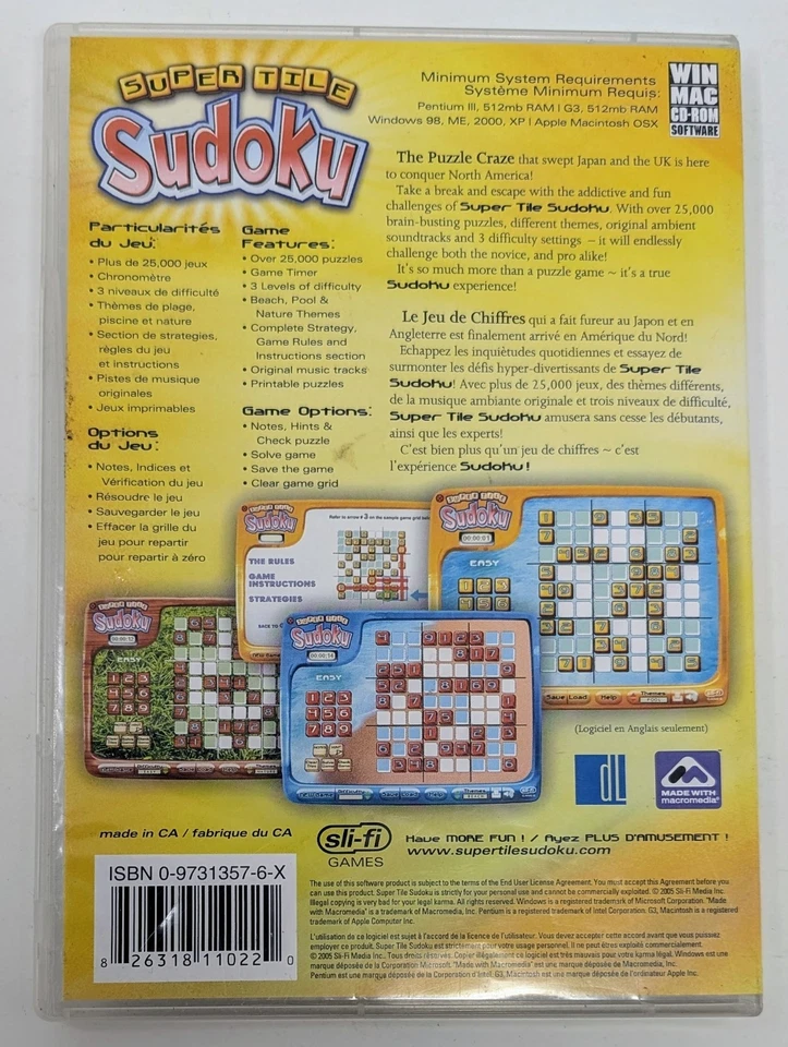 Super Tile Sudoku CD (2005) - Sli-fi Games - PC - Booklet Included (Tested) - Image 3 of 4