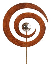 Rost Gartenstecker Spirale mit Edelstahlkugel 114 cm Edelrost Gartendeko Metall