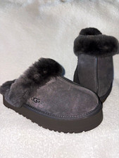 UGG Disquette Women's Gray Suede Shearling Lined Mule Slippers US 7