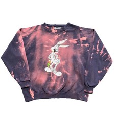 Vintage 90s Looney Toons Bugs Bunny Bleach Dyed Crewneck Sweatshirt Sz XL