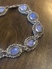 Vintage Beautiful Sterling and Ten Stone Natural Oval Blue Moonstone Bracelet 7" — photo 2