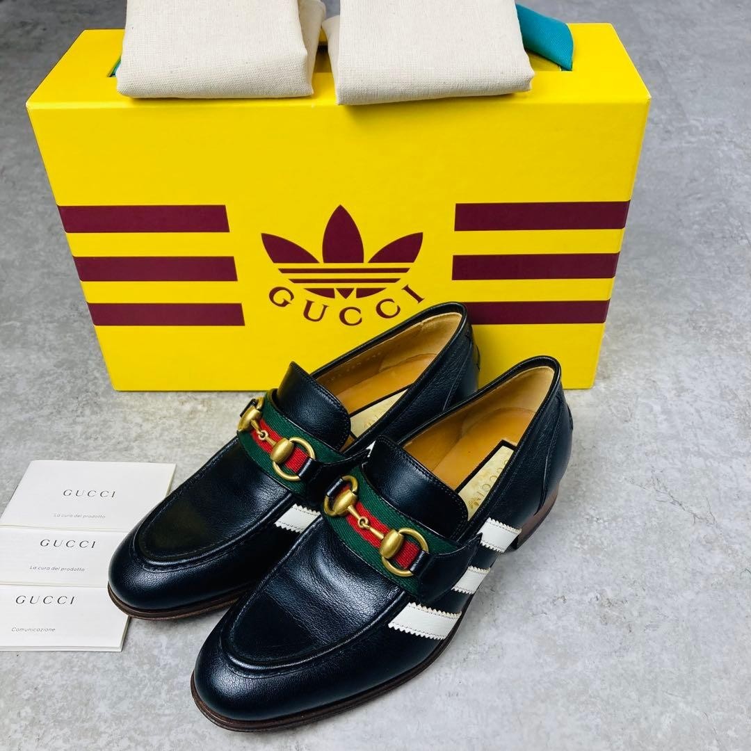 GUCCI ラバーシューズ USED Adidas X Gucci Black Leather Women's Loafers Rare Size 5.5
