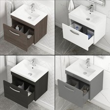 Bathroom Basin Sink Vanity Unit Cabinet Storage 1 Drawer Wall Hung 500/600/800mm