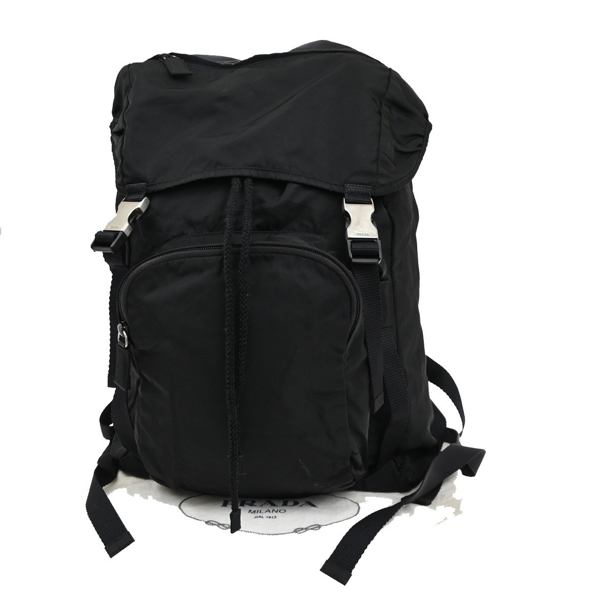PRADA Milano Black Nylon Real Fur Drawstring Women\'s Backpack Made in Italy Prada Nylon Small Backpack - Black – The Hosta main image 2