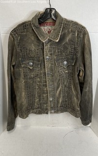True Religion Jimmy Super T Denim Jacket Men's Size Medium Distressed Brown