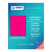 Bright Neon Color Fluorescent Stickers - 4" x 3.33" Labels - (Fluorescent Pin...
