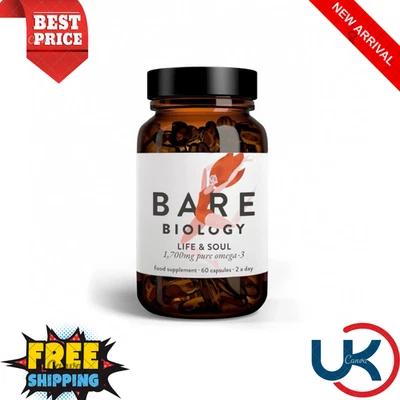 BRANDED Bare Biology-Life & Soul 1,700mg Pure Omega 3 Fish Oil 60 Capsules,UK Seller *