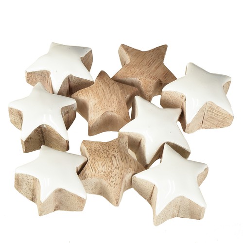 Holzsterne Deko Weiß Mangoholz 3cm 9er Set Weihnachtsdeko - Bild 4 von 4