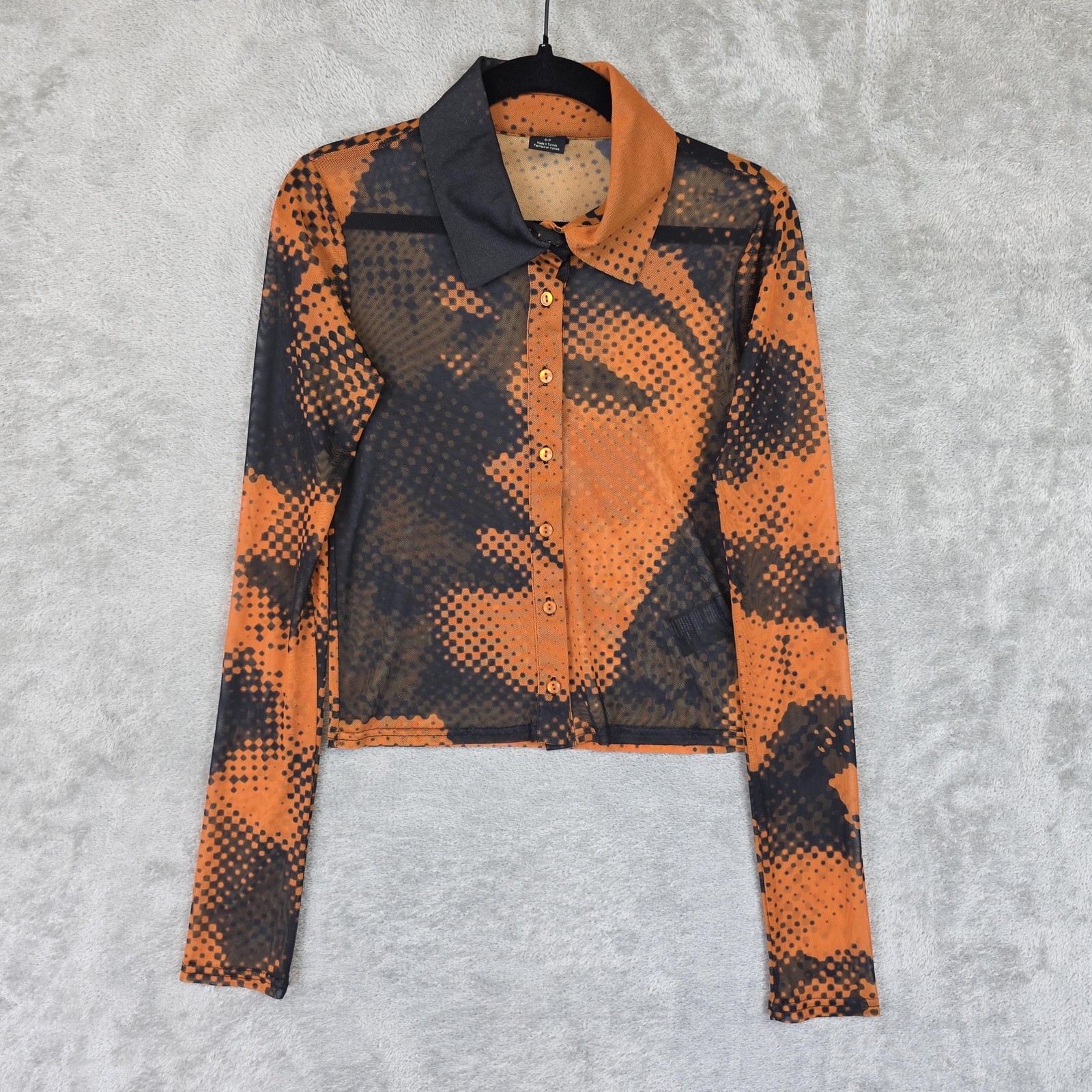 Urban Outfitters Shirt Womens Small Orange Sheer Mesh Button Up Cropped Top