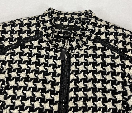 Louben Black/White Houndstooth Lined Full Zip Wool Blend Jacket Women’s OP - Picture 2 of 6