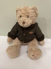 F A O Schwarz Bear 16" Tan Plush Stuffed Wears Pilot Flight Aviator Jacket 2014