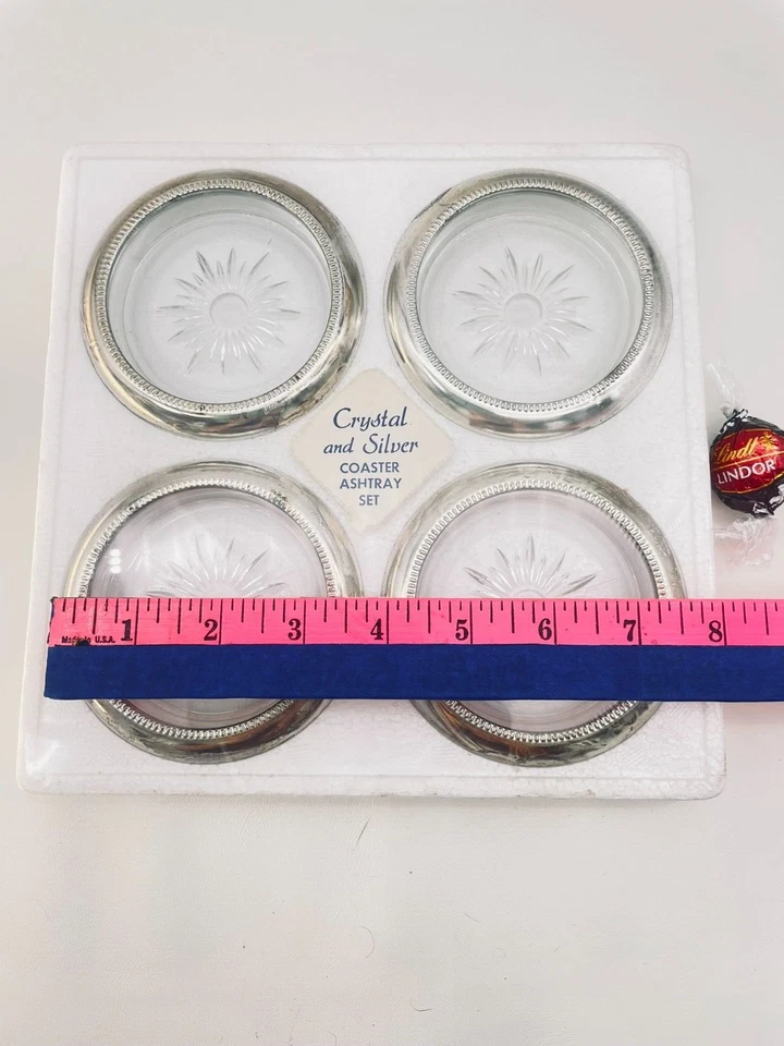 Eales 1779 Silver and Crystal Silver Coaster Ashtray 4 Piece Set - Image 4 of 4