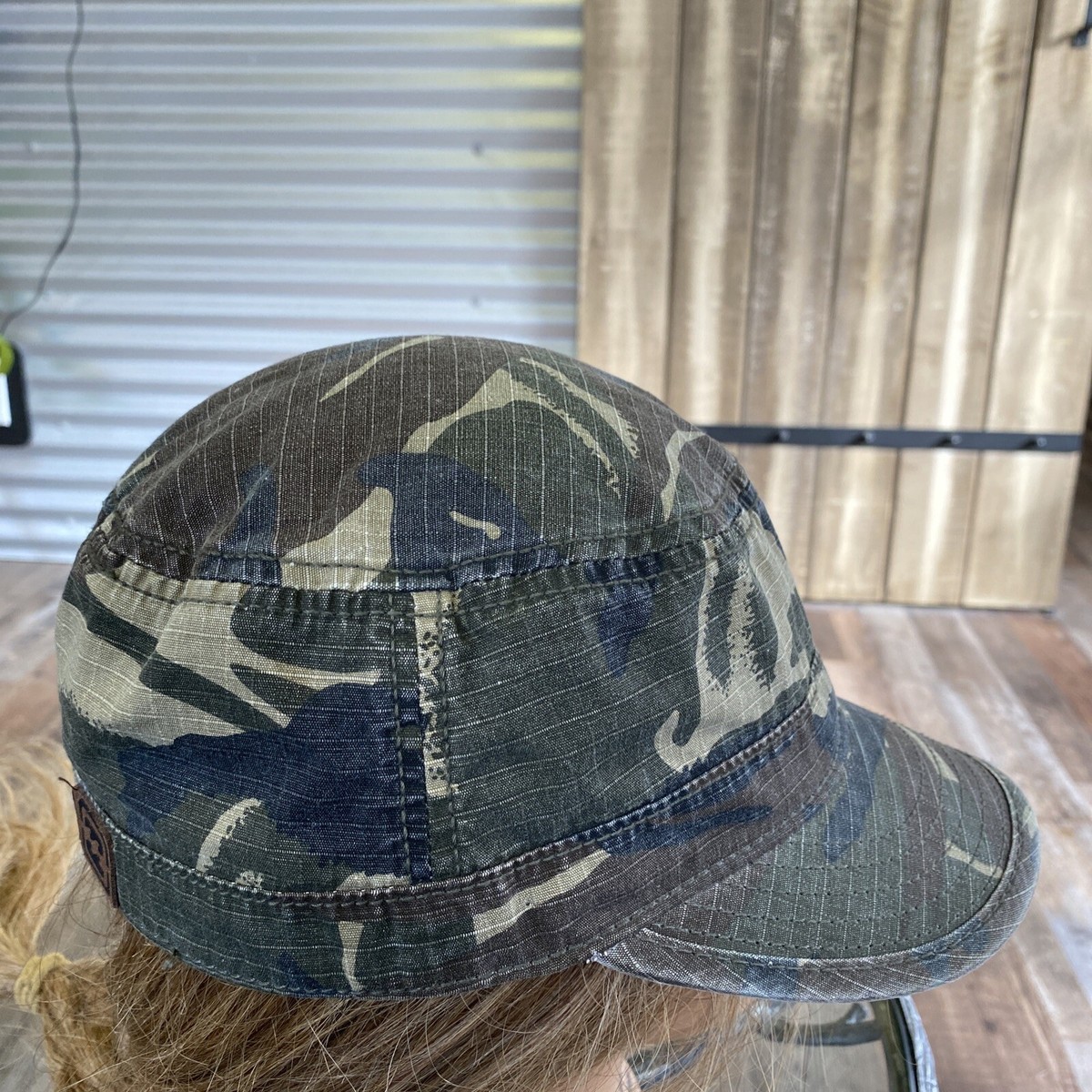 Billabong Army green Distressed Cotton camo camouflage cap hat S/M