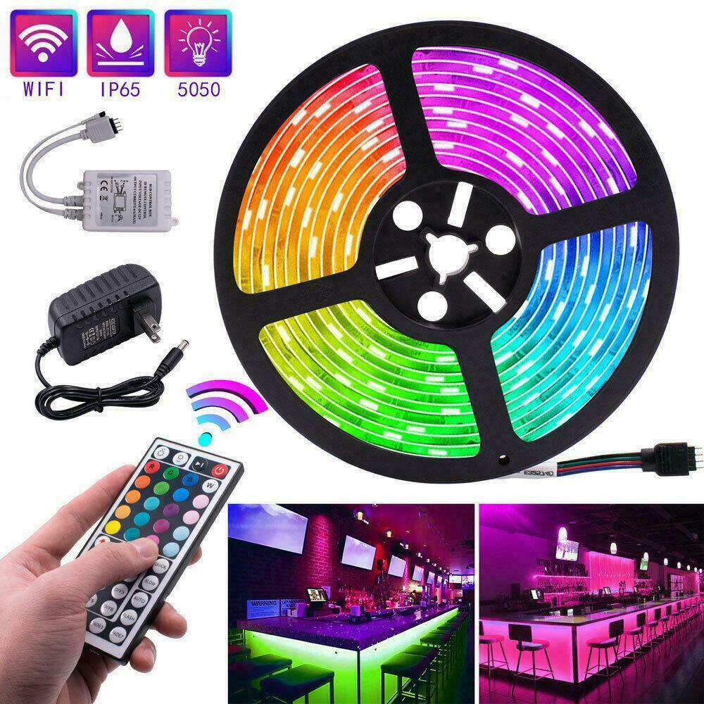5M RGB 5050 Waterproof LED Strip light SMD 44 Key US Remote 12V Power Full Kit