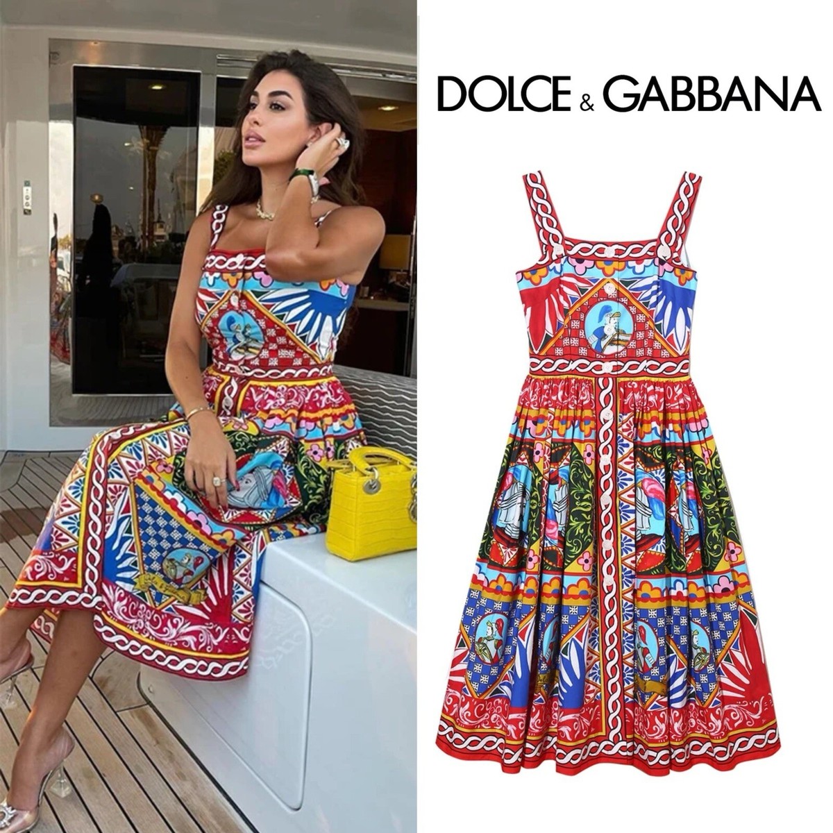 Rare $2,750 Dolce & Gabbana Carretto Mixed Print Poplin Midi