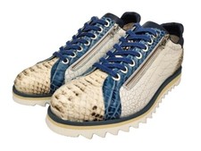 Scarpe sneakers Lorenzi uomo design pelle 16880 zip blu bianco