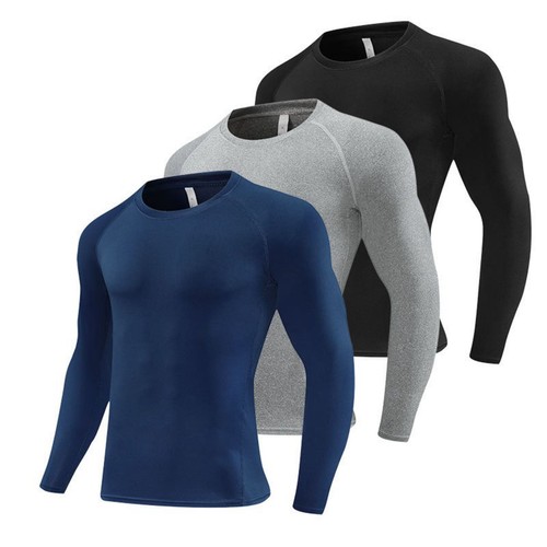 3-Pack Men Quick Dry Fitness Compression Long Sleeve Baselayer Tight Sports Top - Picture 15 of 16