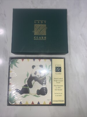 Lynn Chase Lady Clare HARMONY Panda, Zebra, Monkey, Leopard Coasters NEW! RARE