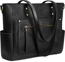 S-zone Women Genuine Leather Tote Bag Large Shoulder Purse Vintage Black 
