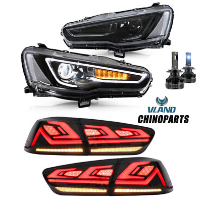 4PCS Headlights&LED Tail Lights Fit Lancer EVO X SE ES GTS 2008-17+D2H LED Bulbs