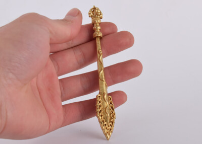 BLESSED GOLD GILT RUITAL PENDANT: TIBET MAGIC SWORD OF MANJUSHRI CUT ANNOYANCE