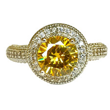 Citrine Halo Cocktail Ring Size 7 Simulated Yellow Cubic Zirconia Silver Plated