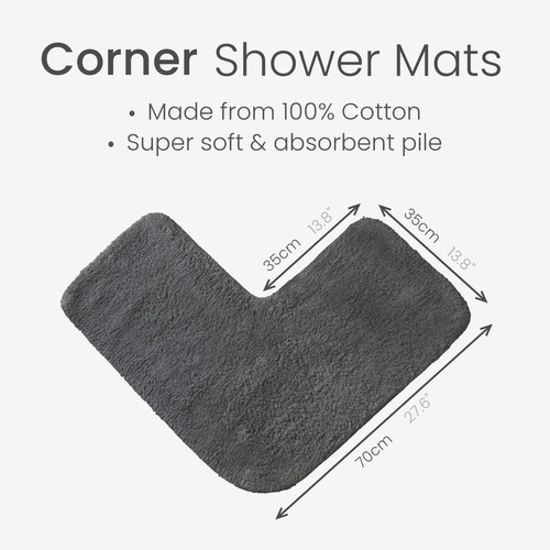 Corner Shower Mat 70 x 35cm - 100% Cotton L-Shaped Bath Mat Supersoft, Absorbent - Picture 14 of 54