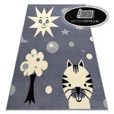 Modern Teppich "FLASH" Sonne, Baum Katze für Kinder grau Carpet Kinderteppich