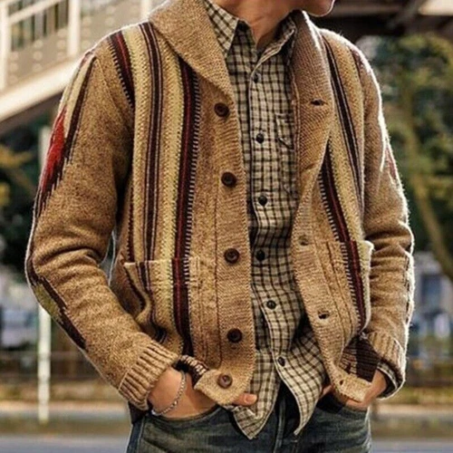 Herren Einreihig Gestreift Warm Pullover Strickjacke Strick Mantel Jacke Top - Bild 4 von 5