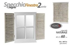 SPECCHIO PARETE A FORMA FINESTRA 2 ANTE SPECCHIERA PERSIANE LEGNO BIANCO 40*60*5