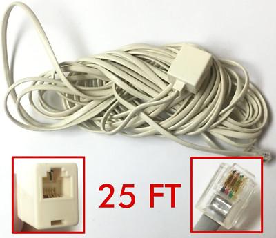 25' ft Foot Telephone Cord RJ11 RJ12 6p4c Flat Beige Telco DSL Extension Cable