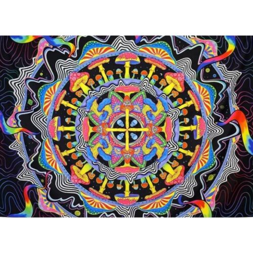 Tapestry Wall Hanging Colorful Psychedelic Mushroom Mandala 5 ft x 4 ft - Picture 4 of 4