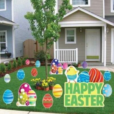 Happy Easter Chick & Eggs Yard Card - 15 pcs total - Free Shipping