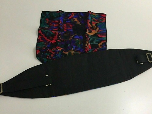 Vintage 80s 90s MEL HOWARD CUMMERBUND & HANKIE SET FITS ALL 27-48 Silk Colorful - Picture 3 of 12