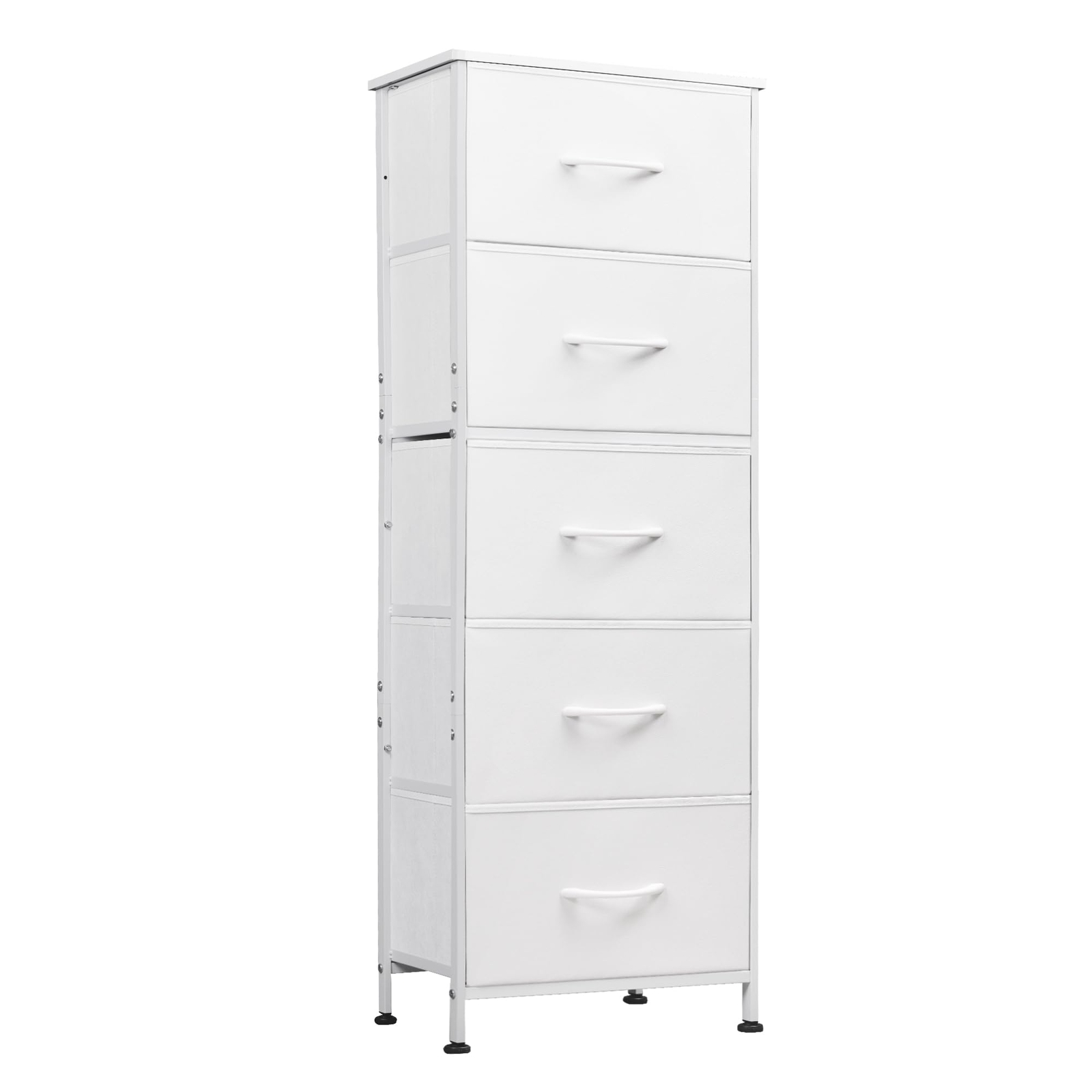 5 Drawer Fabric Dresser Tall Bedroom Storage Organizer with Wood Top Steel Frame