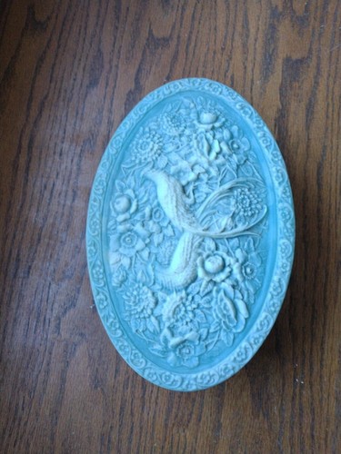 INCOLAY STONE Large Jewelry Box WITH HAND CARVED BIRDS OF PARADISE Vintage USA - Picture 7 of 9