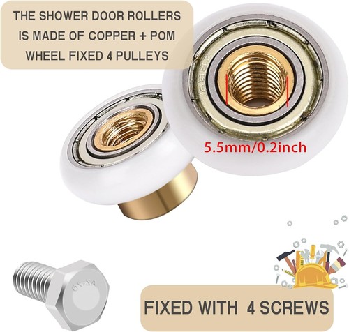 4 PCS Shower Door Rollers Runners Wheels Replacement Part Bathroom Glass Door - Picture 4 of 7