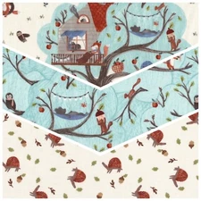 1/2 Yard Tree House Chill Time Turtle Fox Rabbit Animal Nursery Quilting Fabric 