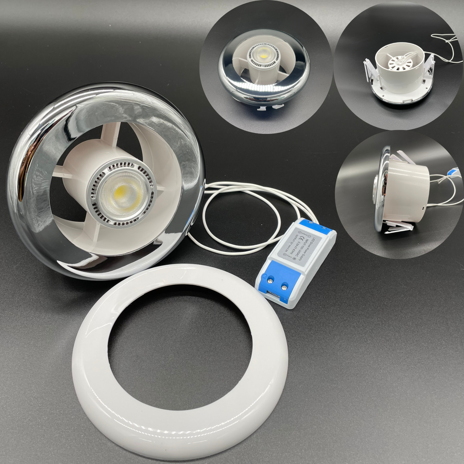 Powerful Inline Bathroom Shower Fan Kit 100mm with Timer and 3W LED white Light