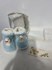 Vintage Knit Blue Baby Infant Socks Bunny Booties Original Box Gift Tag