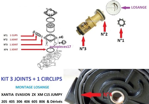 SET 3 DICHTUNGEN + CLIPS REPARATUR DEFEKT HALTERUNG DIESELFILTER PEUGEOT 806 DIESEL - Bild 2 von 2