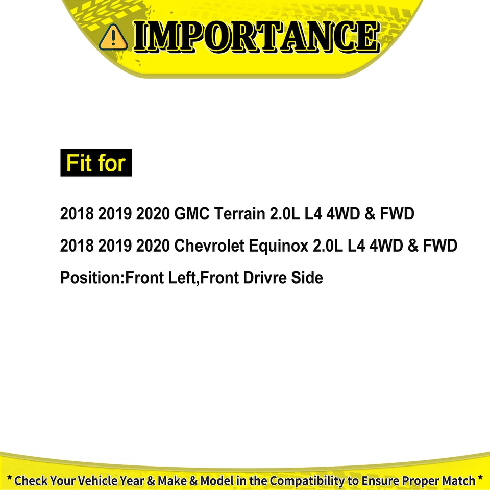 Front Left CV Axle Joint Shaft for Chevy Equinox GMC Terrain 2.0L 1998CC 2018-20 - Image 2 of 4