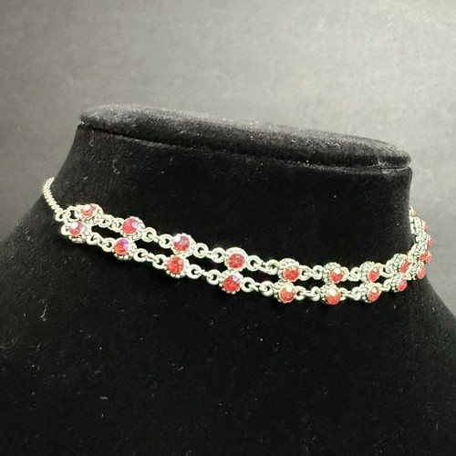 Feuerrote Steine Silberfarben Halsband Halsband Halskette 12”, 3” Verlängerung - Bild 4 von 6